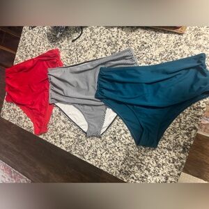 SHEIN Set of Teal, Red and Striped Bikini Bottoms